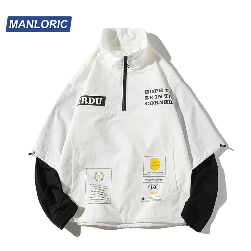

MANLORIC 2020 весенняя и осенняя куртка с воротником-стойкой, имитация двух лоскутов, повседневная мужская куртка, модная мужская одежда, Японска...