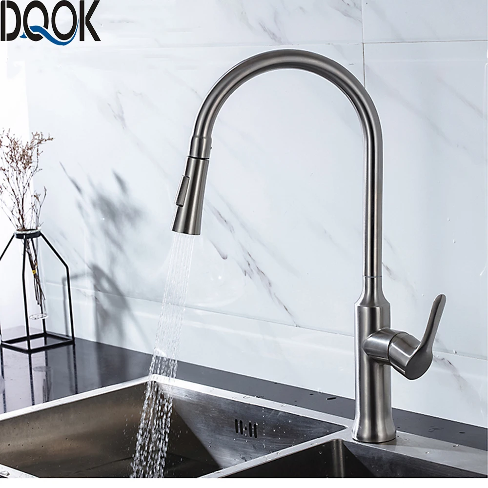 Смеситель для кухни из матового никеля выдвижной кран на раковину с одним
