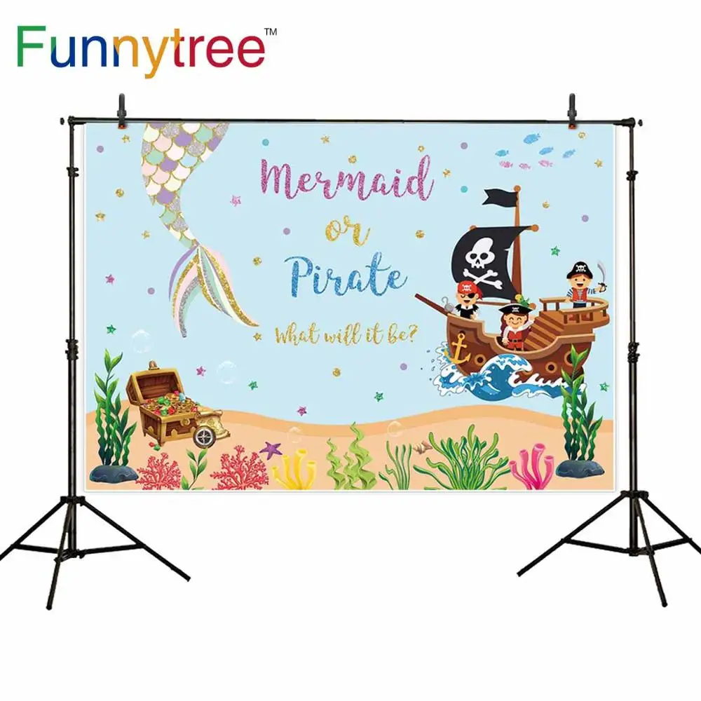 

Funnytree Mermaid Underwater Seabed Pirate Gender Reveal Newborn Baby Shower Birthday Backdrop Photography Background Photophone