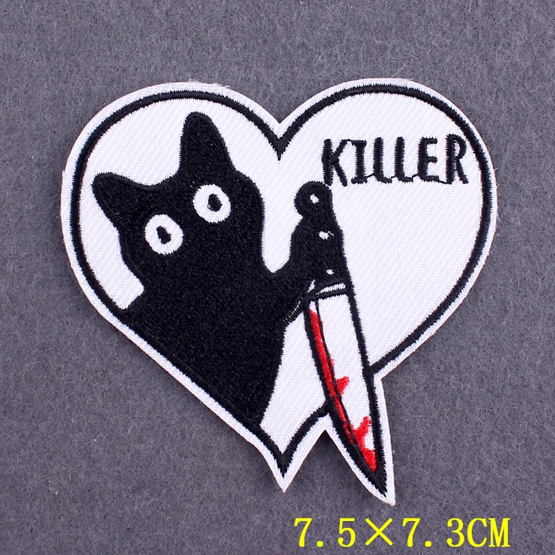 Вышитая нашивка killer Cat нашивки для одежды наклейки термоклейкие в стиле панк DIY на