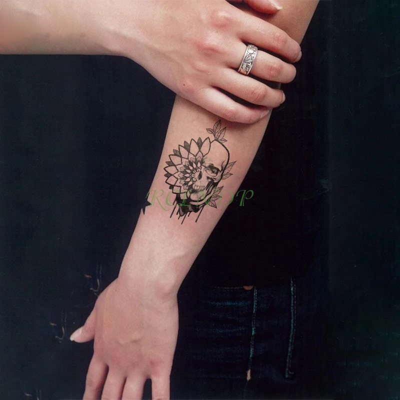 Водостойкая Временная тату-наклейка с черепом подсолнухом тату-наклейки