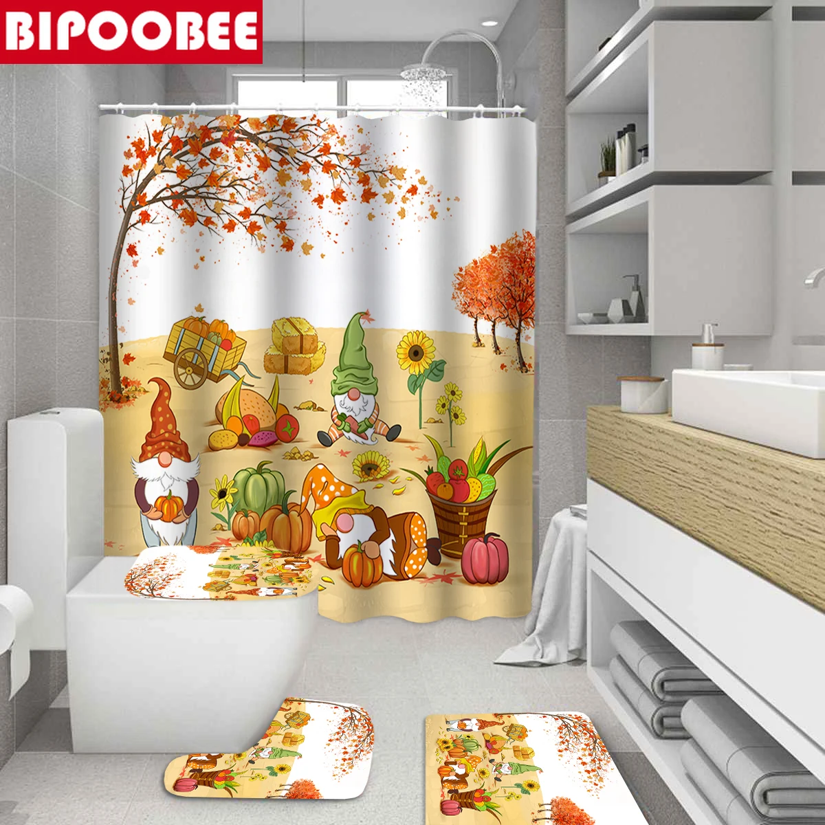 3D Осенняя душевая занавеска тыквы гнома Подсолнух украшение для ванной комнаты