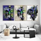 Мотоциклетные граффити художественный постер картина принт в виде зелёной стены искусства акварель Рисунок Живопись Гостиная украшение, украшение для дома