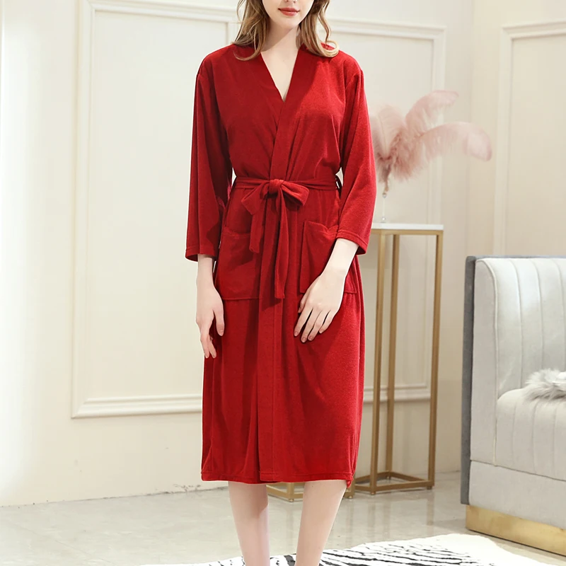 HEFLASHOR 2019 женская одежда для сна турецкое хлопковое махровое кимоно воротник
