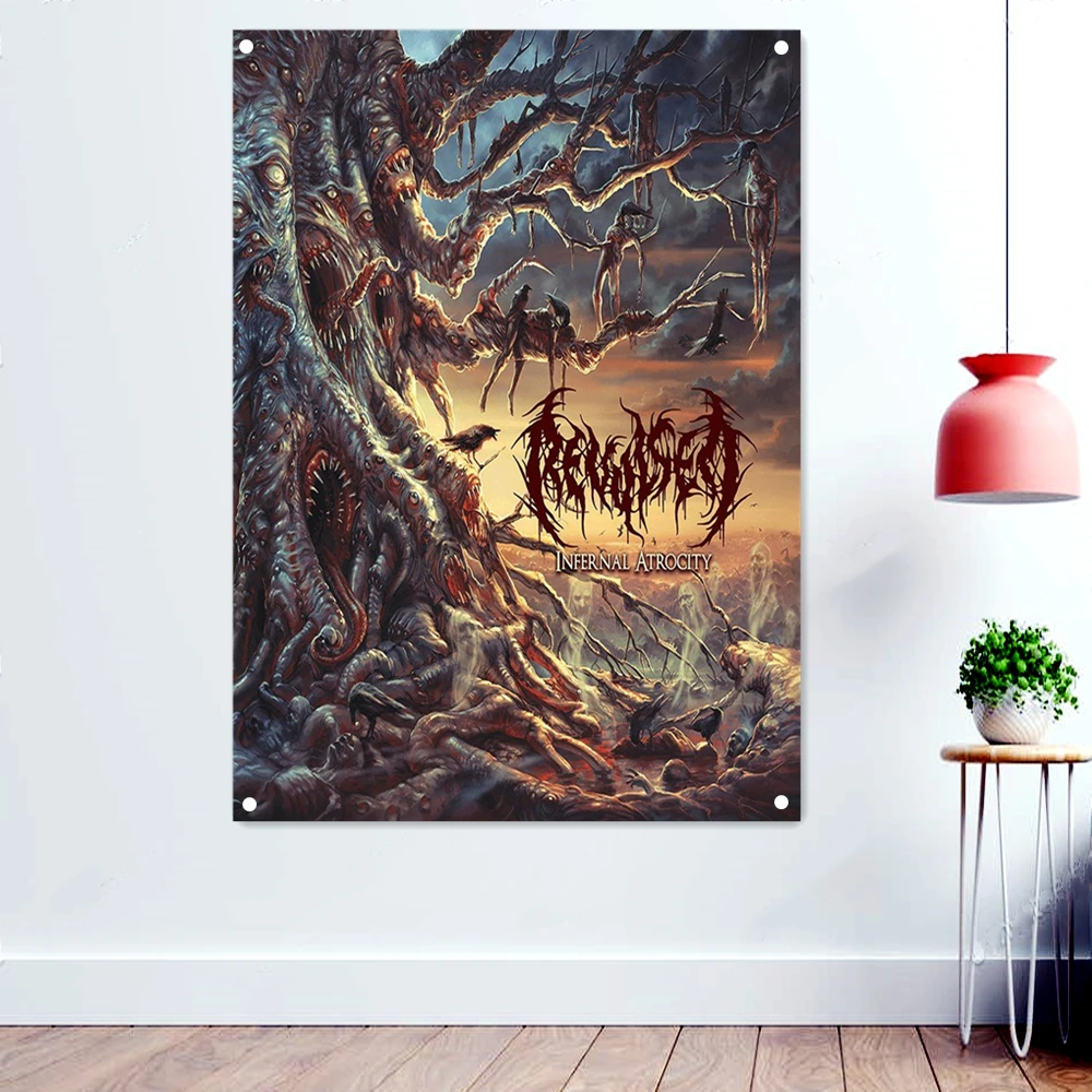 

INFERNAL ATROCITY Vintage Rock Music Band Banners Wall Art Home Decoration Death Metal Artist Poster Scary Blood Skull Flags