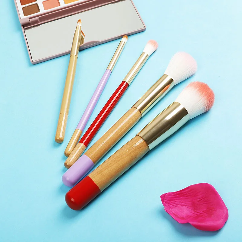 

BANFI 5pcs Colorful Powder Wood Handle Makeup Brushes Set Eyeshadow Concealer Eyelash Cosmetics Foundation Eyebrow Beauty Tools