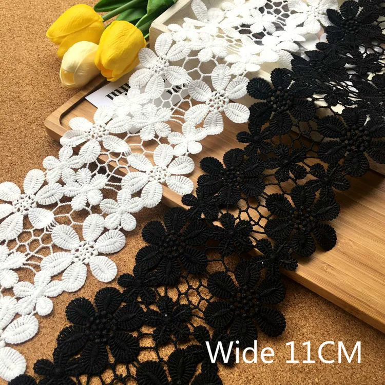 

11cm Wide White Black Exquisite Water Soluble Lace Appliques Embroidered Ribbon Trim For Scarf Wedding Dress Diy Sewing Supplies