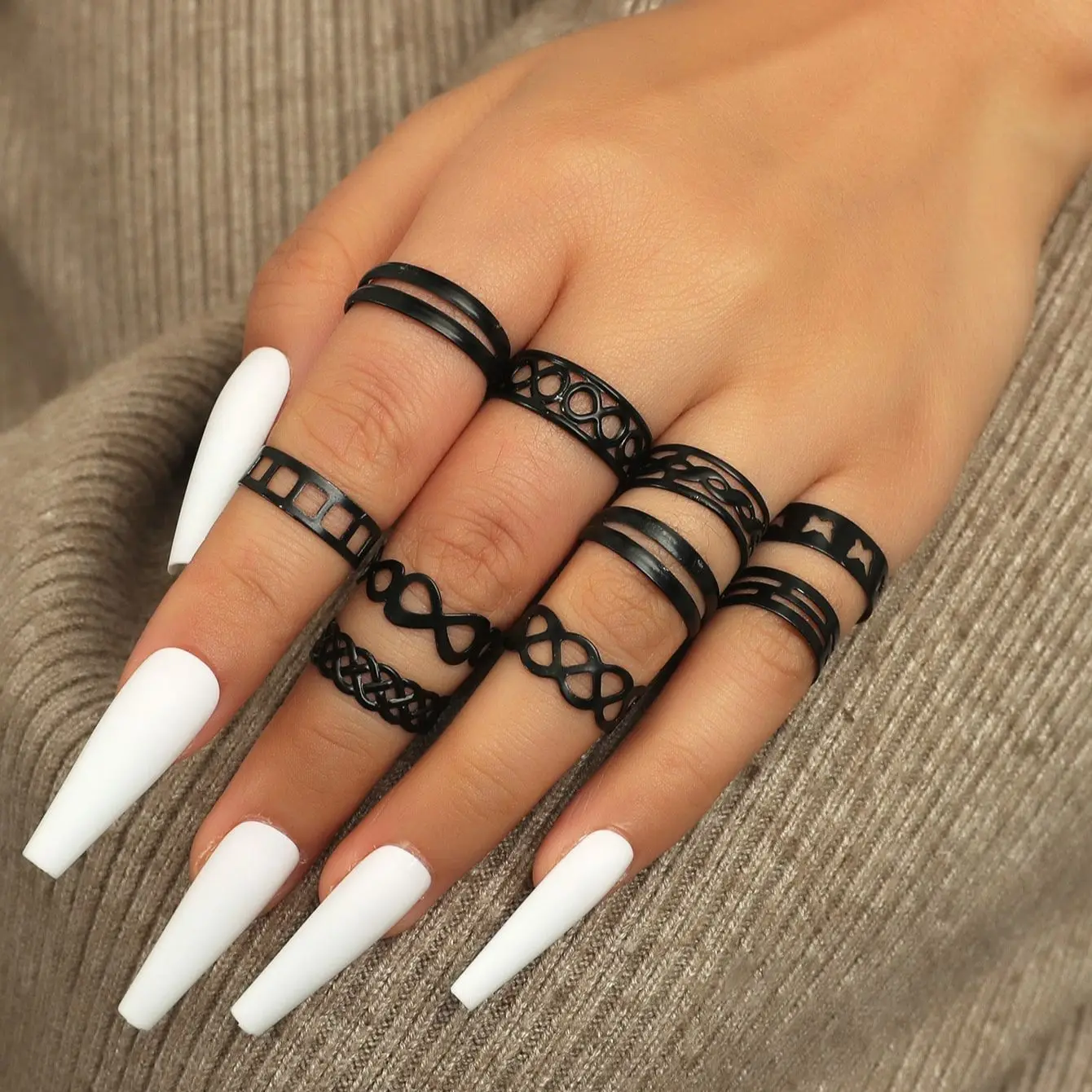 

Punk Black Gold Rose Gold Silver Flower Butterfly Open Ring Set Women's Leisure Travel Party Exaggerated Jewelry Ring 10