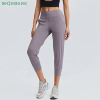 shinbene buttery soft gym workout capri pants joggers women naked feel anti sweat yoga sport cropped joggers tights with pocket
