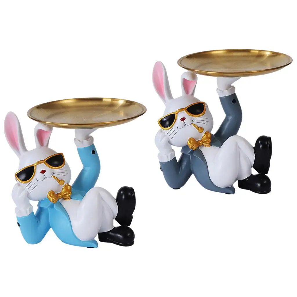 

Поднос для хранения с кроликом из смолы, канцелярские товары, современный поднос с цветами, статуэтка для дома, спальни, входа, миниатюрный Д...