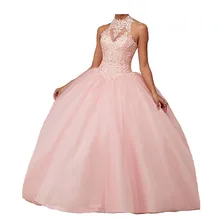 CharmingBridal dulce vestido de baile de graduación, 16 vestidos sin mangas, cuello Halter, cintura vasca, quinceañera (2)