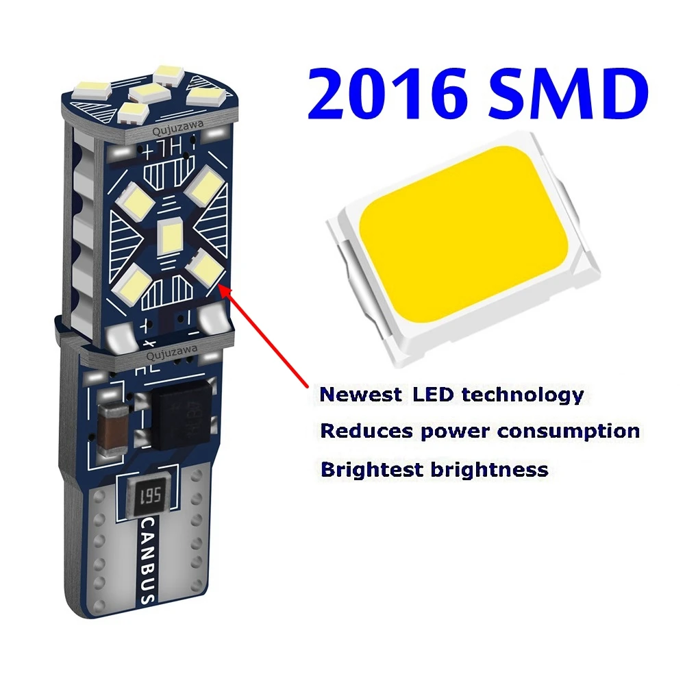 2 шт. автомобильные Внутренние светодиодные лампы canbus t10 w5w 194 501 15 6000 SMD
