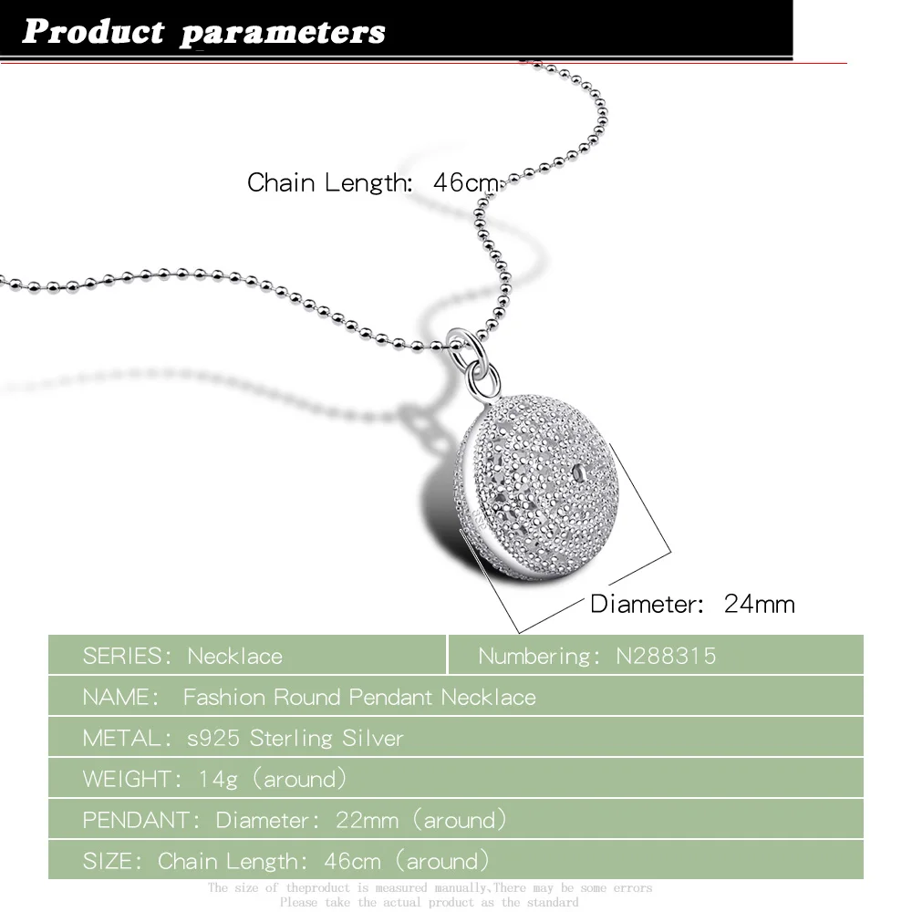 Женские Модные 925 серебряное ожерелье круглый шар кулон Ювелирное Украшение