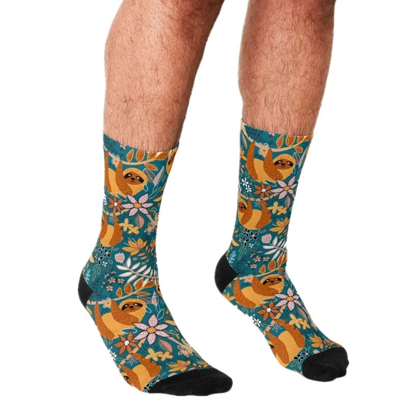 

Socks Men harajuku Happy Boho Sloth Floral Socks Printed Happy hip hop Men Socks Novelty Skateboard Crew Casual Crazy Socks