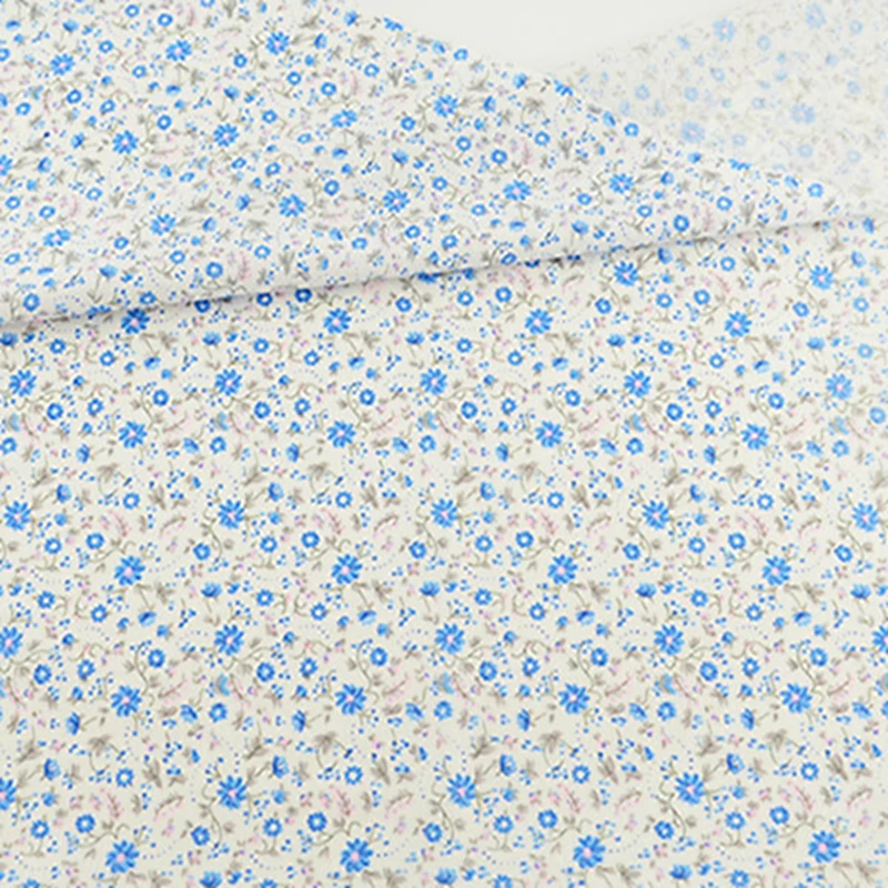 Хлопковая ткань с голубыми цветами и серыми листьями Лоскутная Ткань Tecido