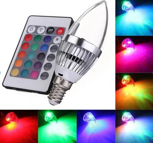 10pcs  E14 3W RGB LED Candle light Color Changing Chandelier Candlestick Candle lamp 85-265V With 24Key Remote Controller