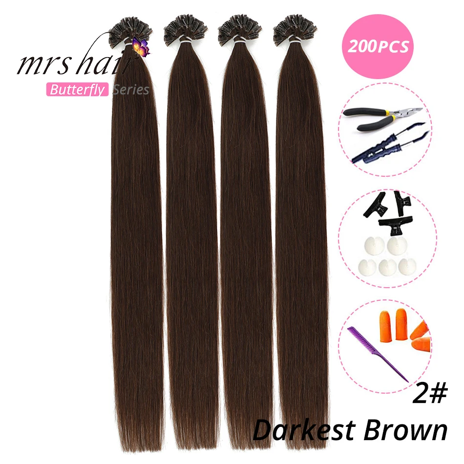 MRS HAIR, 1 г/шт., 14 дюймов, 16 дюймов, 20 дюймов, 24 дюйма, накладные волосы, прямые волосы Remy Nail, кератиновые человеческие волосы, 50 шт - Цвет: KUT02-200