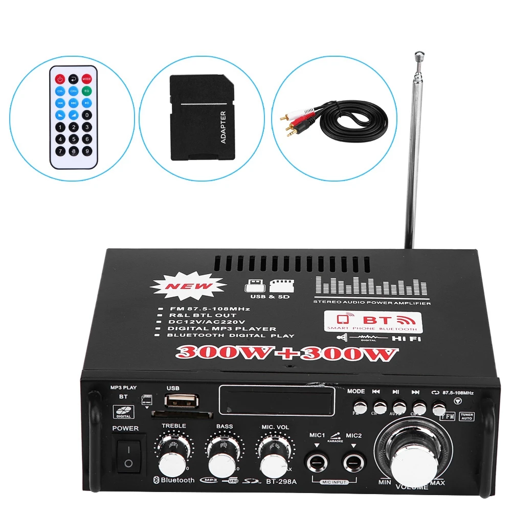 12 В 220 600 Вт ЖК дисплей цифровой HIFI аудио усилитель мощности bluetooth FM радио