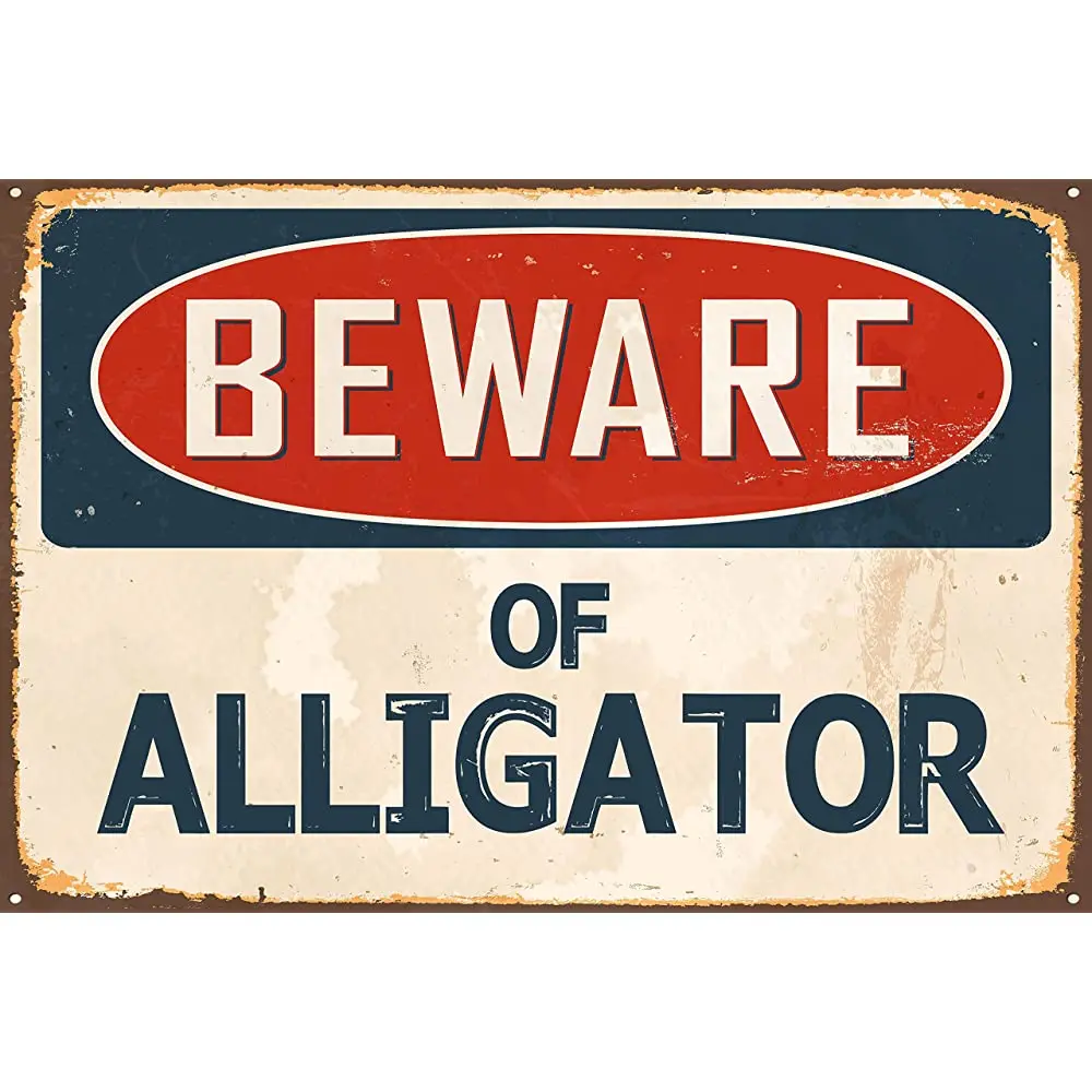 

Sticker Tiger Beware of Alligator 8 x 12 Vintage Aluminum Retro Metal Sign