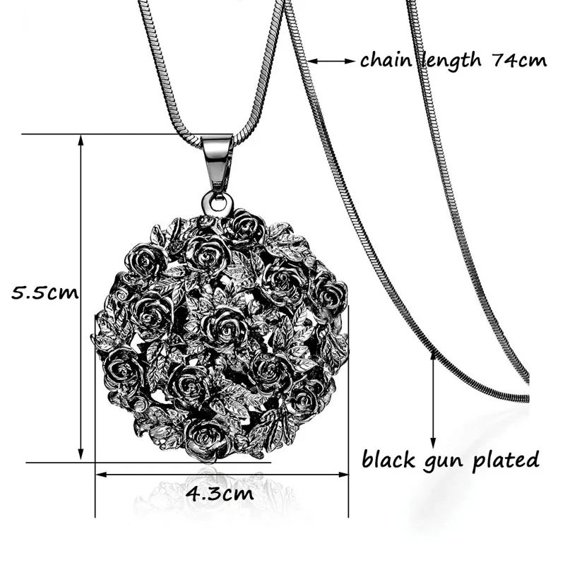 

SINLEERY Retro Solid Rose Flower Ball Pendant Long Necklace Gold Color Chain Female Vintage Jewelry Accessories MY100 SSK