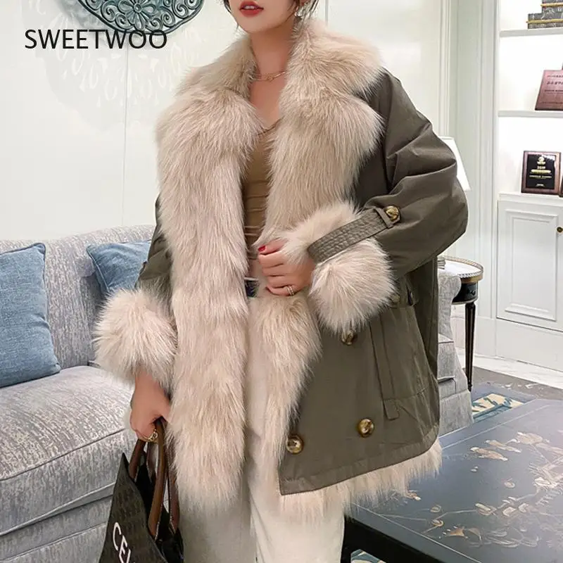 Faux Fox Fur Coat Oversized Female Jacket Warm Double-Sided Coats Women 2021 New Fur Parka Inner Jacket Long