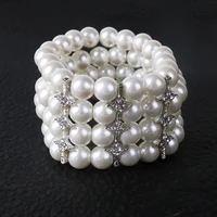 fahsion crystal stone imitation pearl bracelets for women multi layer wide bracelets bangles pulseras mujer jewelry