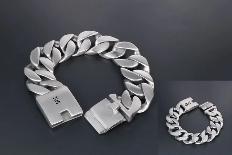 

925 silver brushed bracelet, simple and glossy men's domineering thick bracelet Special sale
