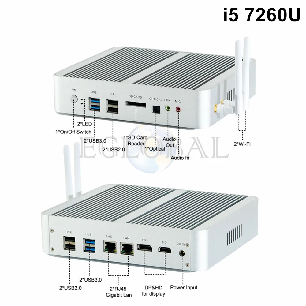 Мини-компьютер без вентилятора процессор Eglobal Nuc i7 8565U 7560U i5 8250U 7260U DDR4 Micro PC Windows 10 Pro