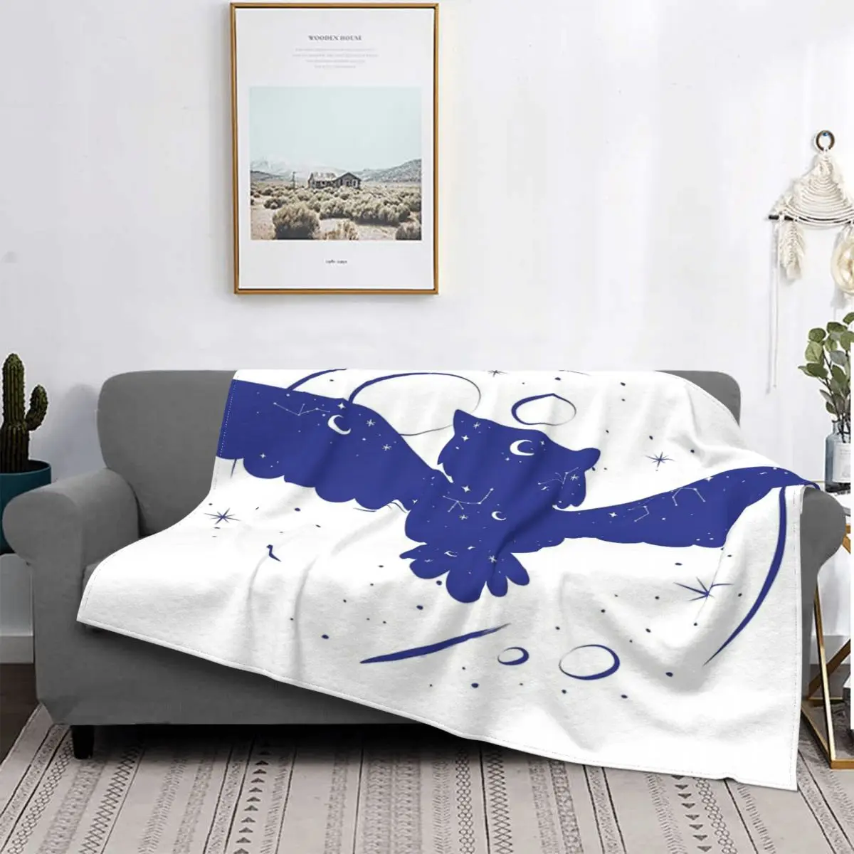 

Manta de búho azul Lunar, colcha a cuadros para cama, sofá, manta de playa, Sudadera con capucha, funda para niños
