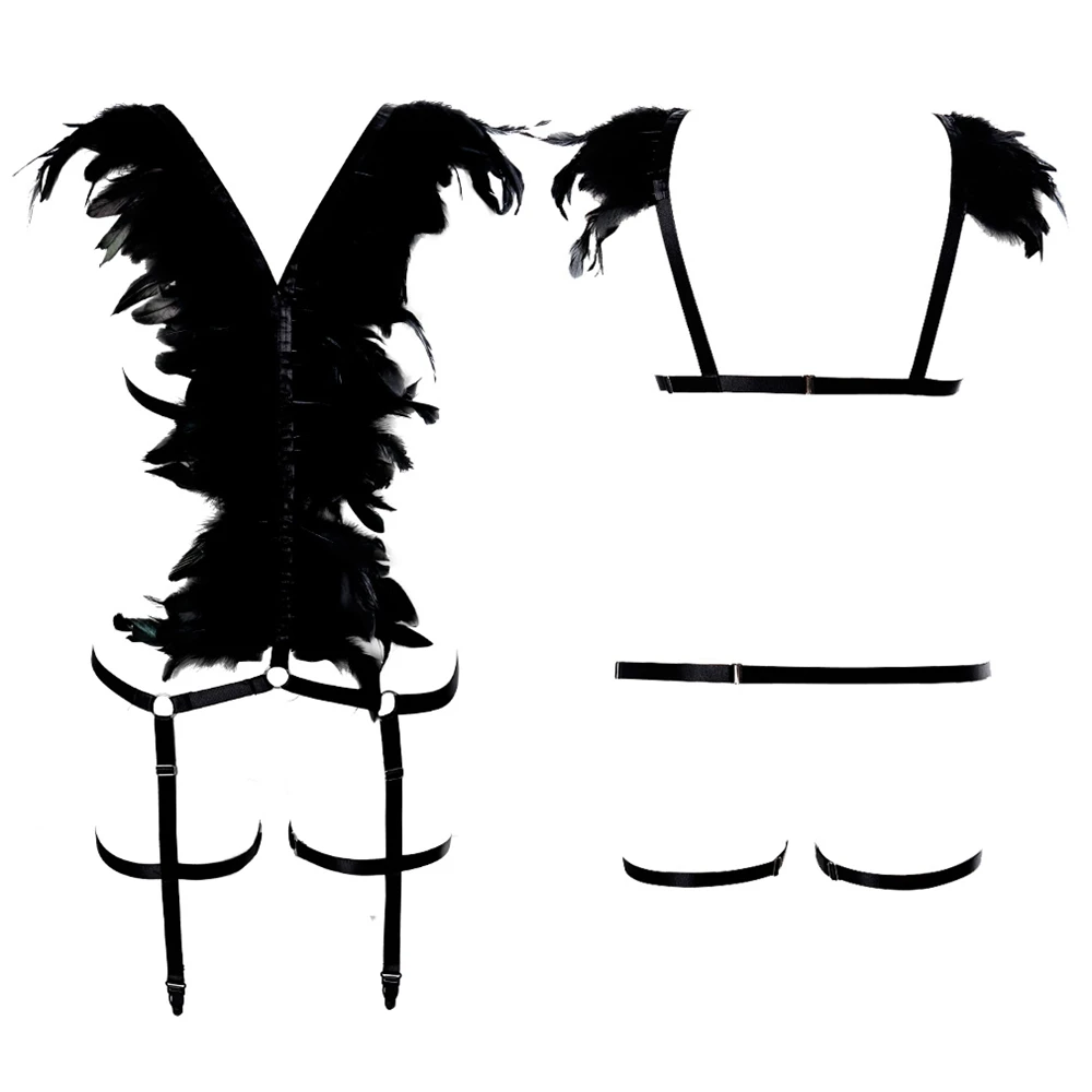 Боди женское с перьями и открытой грудью сексуальное нижнее белье для танцев на