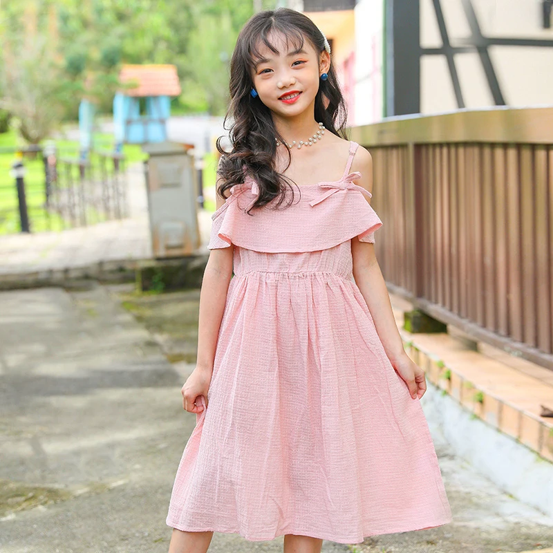 Pink Green Off Shoulder Dress Baby Girls Summer 2020 Party Dresses Clothing Kids Ruffles Cute Children Clothes 6 8 10 Y | Детская одежда