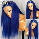 Topodmido синий цвет 13x 4 кружевные передние парики для женщин перуанские Remy человеческие волосы парики длинные прямые волосы безклеевые парики на сетке