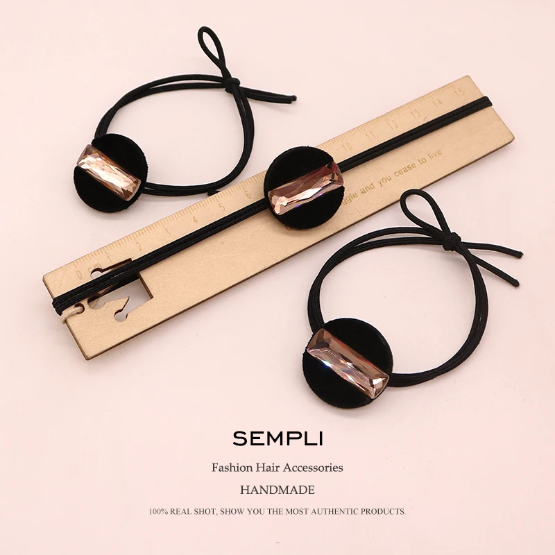 Sempli черный Цвета нейлон Эластичный со стразами для волос резинки женщин