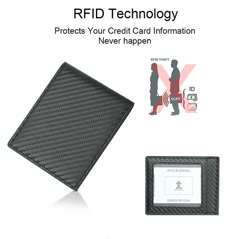 Держатель для карт из углеродного волокна, кошельки, мужской бренд, Rfid, черный, волшебный, тройной, кожаный, тонкий, мини кошелек, маленькая сумка для денег, мужской кошелек, валлет