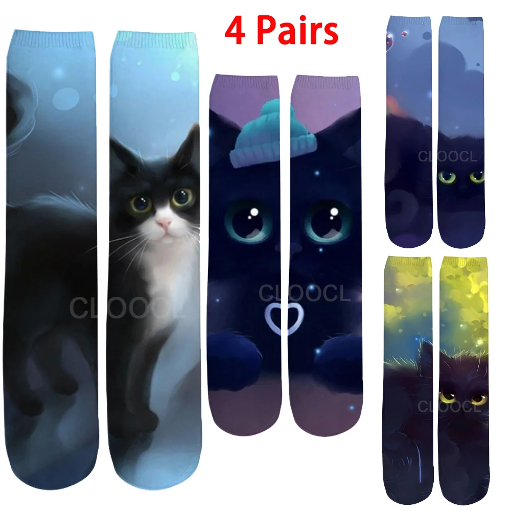 

Носки CLOOCL мужские/женские 4 пары, Мультяшные милые кошки, зимние женские индивидуальные арт-носки, смешные носки в стиле Харадзюку для скейт...