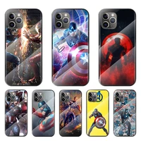 marvel captain america for apple iphone 12 11 8 7 6 6s xs xr se x 2020 pro max mini plus tempered glass cover phone case