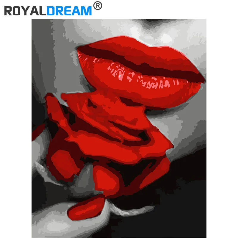 ROYALDREAM красная роза картина по номерам холст для дома настенное искусство