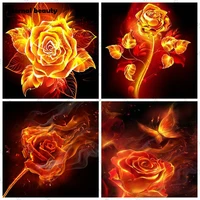 burning flowers diamond painting full drill rose flower 5d diy diamond embroidery golden wall pictures rhinestones mosaic decor