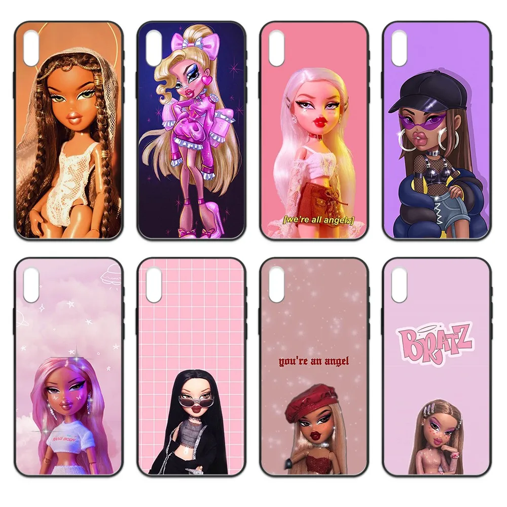 Милый мультяшный бренд Bratz Etui черный чехол для телефона Корпус iphone 4 4s 5 5S SE 5C 6 6S 7 8