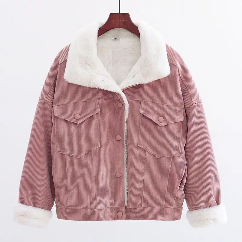 Новинка Весна-Осень-зима 2020 теплая Вельветовая куртка с лацканами Женская из