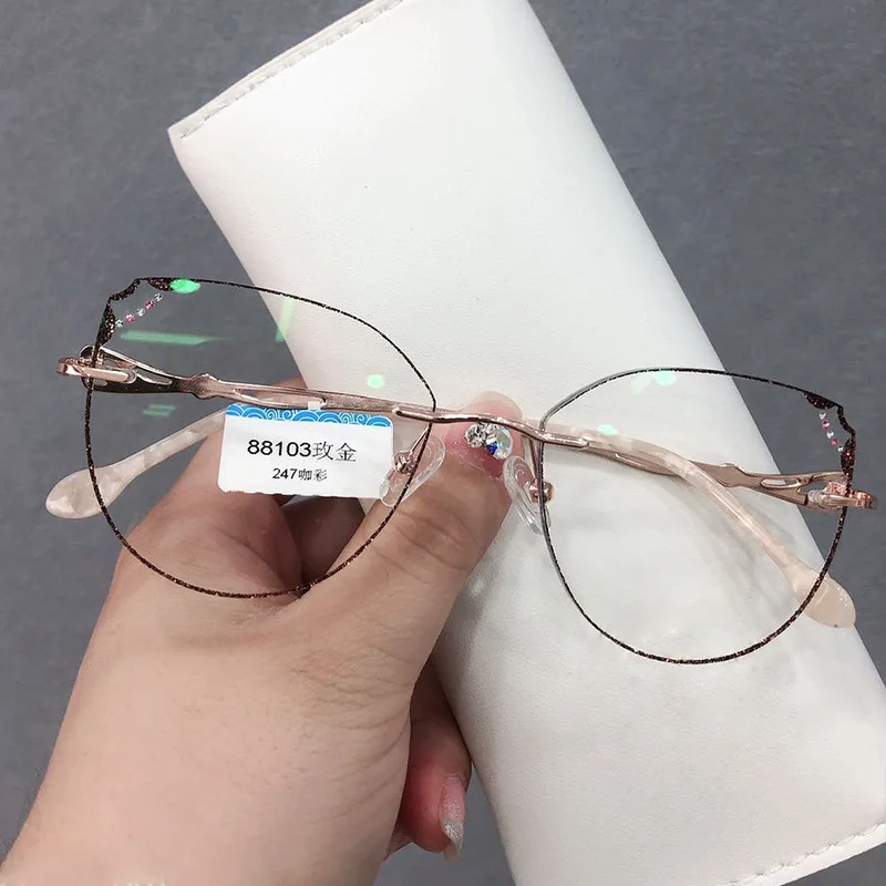 0~10.00 Oval Rimless Glasses Women Luxury Brand Designer High Quality Optical Diamond Prescription Eyeglasses Frame