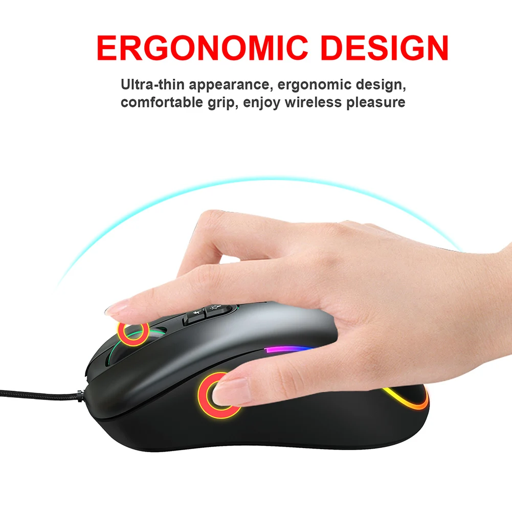Игровая мышь J900 6400DPI регулируемая RGB программируемая механическая кнопка