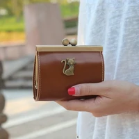 designer lady purses leather mini vintage wallet portable key coin bag cat pattern female wallet girls small coin pouch clutch