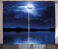 night curtains fantasy moon and clouds over calm water seascape dramatic cloudy dark sky living room bedroom window decor