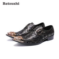 batzuzhi italian style fashion mens shoes pointed metal toe genuine leather men dress shoes designers party business shoes men