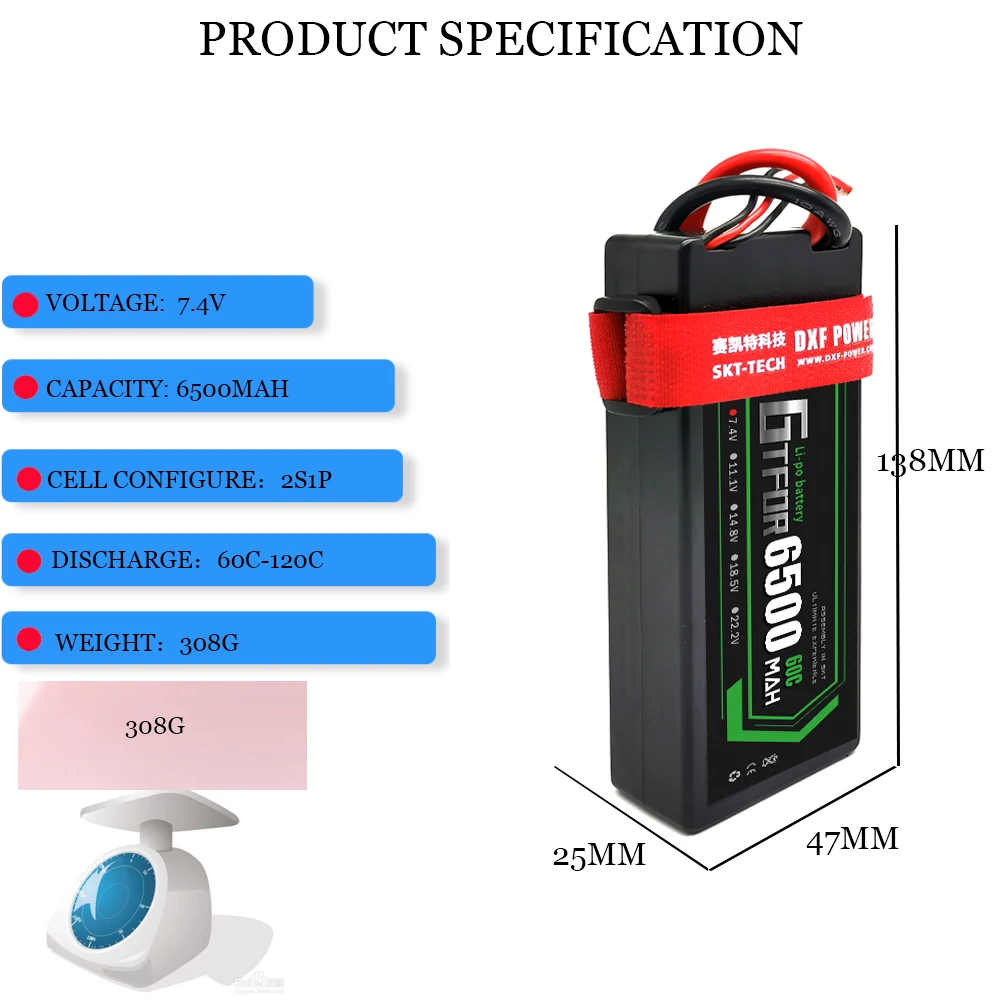 DXF bater&iacute;a Lipo 2S 3S 4S 7,4 V 11,1 V 14,8 V 5200mah 6500mah 7000mah 8400mah 8000mah 6750mah para RC coche cami&oacute;n Buggy Arrama Xxmax-3