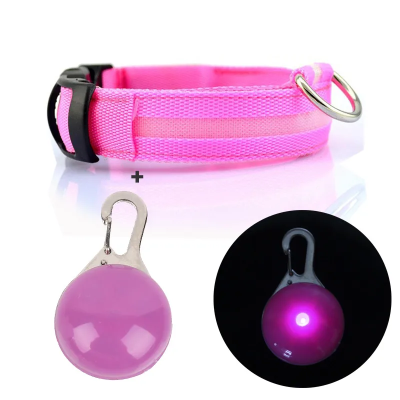 Pink Нейлоновый светодиодный ошейник для кошек и собак, светящиеся люминесцентные ошейники для безопасности в ночное время, светится в темноте для защиты домашних животных - Цвет: Pink