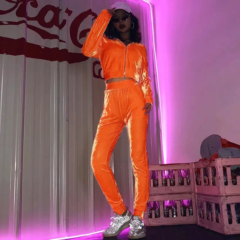 Повседневный модный Бархатный спортивный костюм женский комплект на молнии