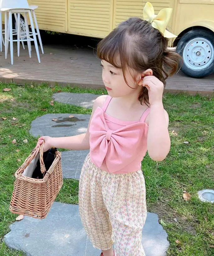 Новинка жилет с бантом для маленьких девочек Пляжная детская майка топ без