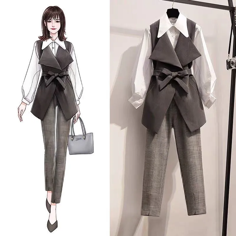 

2021 work pant suits ol 2 piece set for women business plus size shirt oversized trousers suit for women set office lady outfits